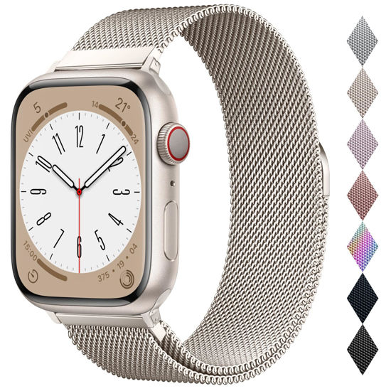Picture of Original Stainless Steel Loop for Apple Watch Band 38mm 40mm 41mm 42mm 44mm 45mm 49mm, Magnetic Clasp Replacement Bands for iwatch Series Ultra SE 8 7 6 5 4 3 2 1, Women & Men Watch Strap for Apple