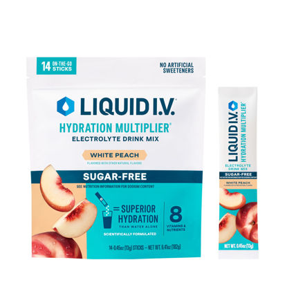 Picture of Liquid I.V.® Hydration Multiplier Sugar-Free - White Peach | Electrolyte Powder Drink Mix | 1 Pack (14 Servings)