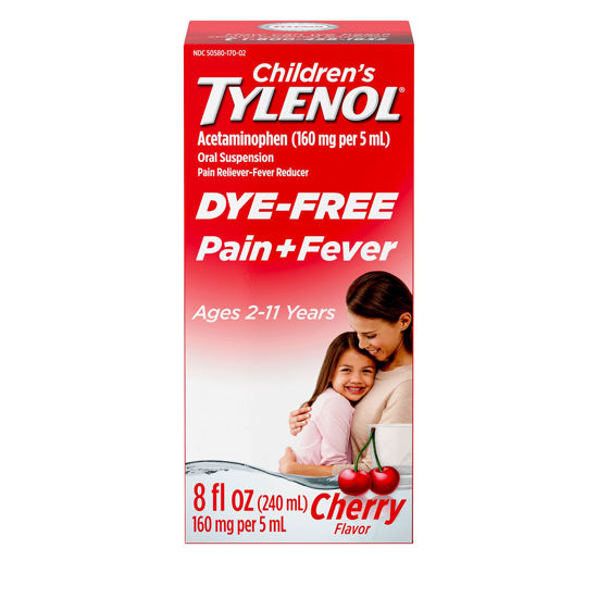 Picture of Tylenol Children's Liquid Pain Relief & Fever Medicine, Oral Suspension, Dye-Free, Acetaminophen, Aspirin-Free, Ibuprofen-Free, High Fructose Corn Syrup-Free; Cherry Flavor, 8 fl. oz.; Pack of 1
