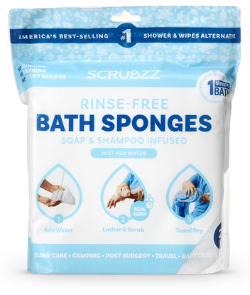 Picture of Scrubzz Disposable Rinse Free Bathing Wipes - 25 Pack - All-in-1 Single Use Shower Wipes, Simply Dampen, Lather, and Dry Without Shampoo or Rinsing