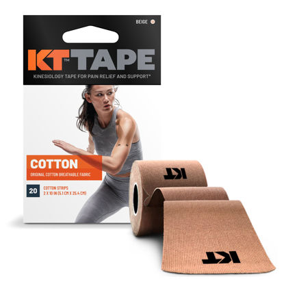 Picture of KT Tape, Original Cotton, Elastic Kinesiology Athletic Tape, 20 Count, 10” Precut Strips, Beige