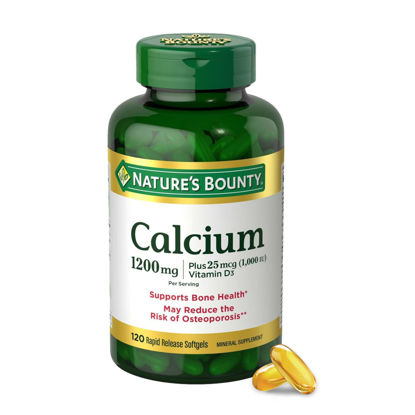 Picture of Nature's Bounty Calcium Carbonate & Vitamin D, Supports Immune Health & Bone Health, 1200mg Calcium & 1000IU Vitamin D3, 120 Softgels