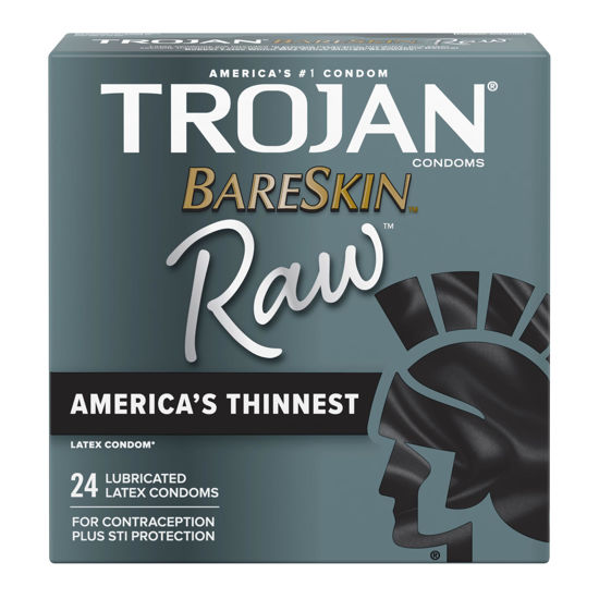 Picture of TROJAN BareSkin Raw Thin Condoms, Lubricated Condoms For Men, America’s Number One Condom Brand, 24 Count Pack