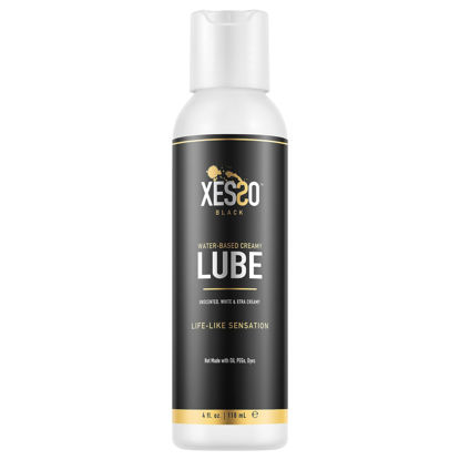 Picture of XESSO Water-Based Creamy Lube, Unscented 4 fl oz, Thick White Gel-Like Slippery Glide, Hypoallergenic for Women, Men & Couples. Made in US & Discreet Package. Package May Vary