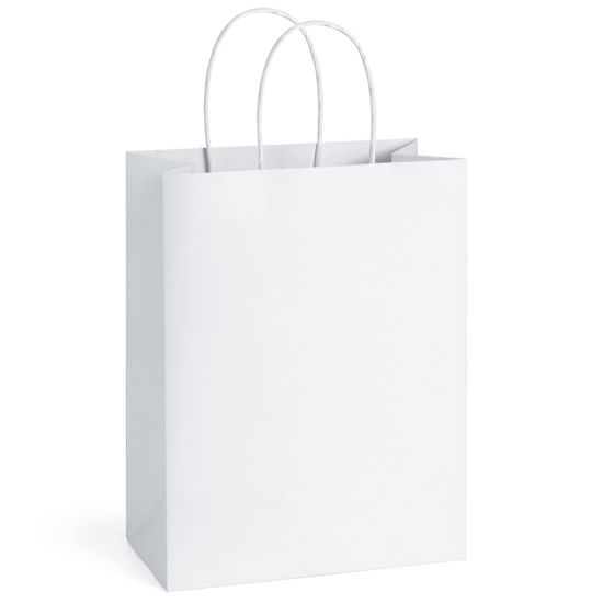 Picture of BagDream 25Pcs Paper Gift Bags 8x4.25x10.5 Kraft Paper Bags Gift Bags Shopping Bags Retail Merchandise Grocery Bags Sacks, White Paper Bags with Handles Bulk
