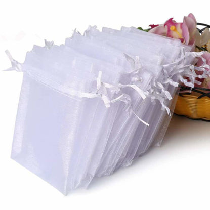 Picture of Hopttreely 100PCS Premium Sheer Organza Bags, White Wedding Favor Bags, 4x4.72 Jewelry Gift Bags for Party, Jewelry, Christmas, Festival, Bathroom Soaps, Makeup Organza, Wrapping Supplie