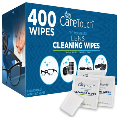 Picture of Care Touch Lens Wipes for Eyeglasses - 400 Count Individually Wrapped Pre-Moistened Wipes, 4.5x11-Inch - Sunglasses, Screens, and Glasses Cleaner - Gentle and Portable for Cleaning of Devices