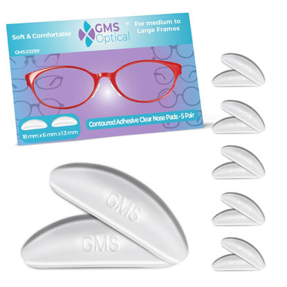 Picture of GMS Optical 1.3mm Ultra-Thin / 18mm Long Length - Anti-Slip Adhesive Contoured Silicone Eyeglass Nose Pads with Super Sticky Backing for Glasses, Sunglasses, and Eye Wear - 5 Pair (Clear)