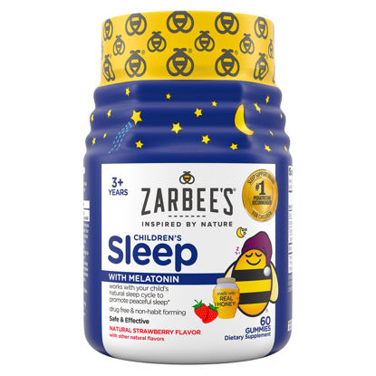 Picture of Zarbee's Children's Sleep Gummies with Melatonin, Non-Habit Forming Children's Sleep Gummies Work with Natural Sleep Cycles to Promote Peaceful Sleep, Drug-Free, Natural Strawberry, 60 ct