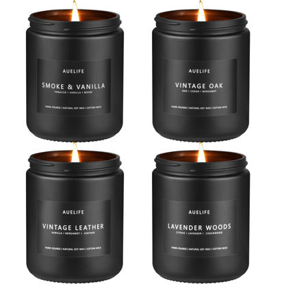 Picture of Scented Candles Set | Men Candle Set, Scented Candles for Home, Gifts for Men - 4 Pack Men Candle Gifts Soy Candles Scents of Lavender/Leather/Oak/Smoke & Vanilla