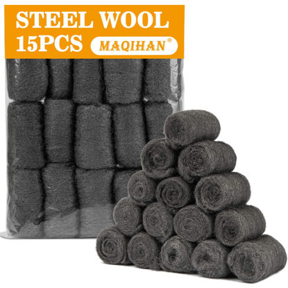 Picture of MAQIHAN Steel Wool Pads 0000 15PCS - Steel Wool Roll Glass Wood Fabric Metal Extra Fine Steel Wool 0000 Polishing Chrome Glass Polishing Pads Wool Steelwool Mice Control Weep Hole Covers Walls Fill
