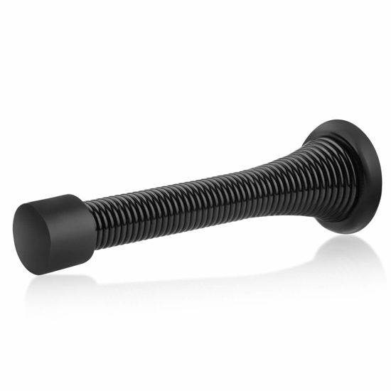 Picture of HOMOTEK 12 Pack Black Spring Door Stops,3-1/8" Heavy Duty - Flexible Door Stopper with Low Mounted Black Rubber Bumper Tips