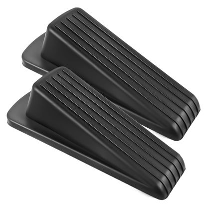 Picture of JZWBLILY Door Stoppers for Bottom of Door on Floor, Premium Rubber Door Stopper Wedge, Floor Sturdy Stackable Door Stops for Carpet Heavy Duty Door, Door Gaps (Black, 2 Pack)