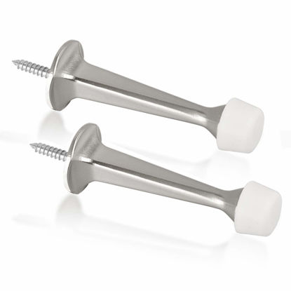 Picture of KOVOSCH 2 Pack Solid Rigid Door Stops - Heavy Duty Door Stoppers Wall Protector with Soft Rubber Tips, Satin Nickel