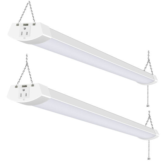 Picture of hykolity 4FT 120W LED Shop Light Linkable, 13000lm(400w Equivalent), 5000K Utility Shop Lights for Garages, Workshops, Basements, Hanging or FlushMount, with Power Cord and Pull Chain, ETL, 2 Pack