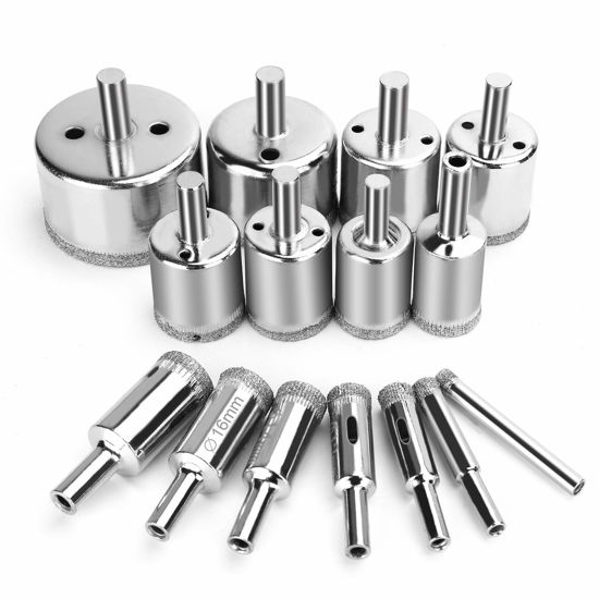 Picture of 15 Pcs Diamond Drill Bits for Ceramic, Diamond Hole Saw Drill Bit Set Kit, Premium Glass Drill Bit for Bottles,Pots, Marble, Granite Stone, Tile Cutting 0.23 Inch - 2 Inch（6mm - 50mm） YLYL