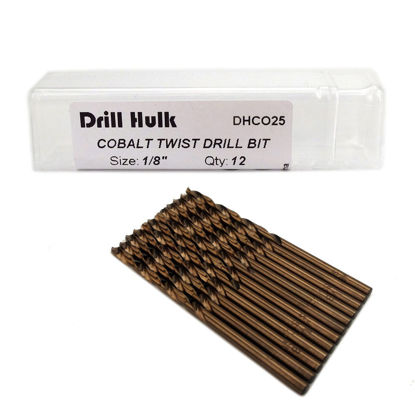 Picture of 1/8-Inch Cobalt Steel M35 Jobber Length Twist Drill Bits for Hard Metal, Stainless Steel, Pack of 12