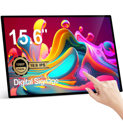 Picture of AYSTekMann 15.6'' Digital Signage Display Indoor Interactive LCD Touch Screen Commercial Advertising Kiosk Smart Video Media Player Ultra Thin 5G WiFi All in One 4GB+64GB Android 11 Capacitive