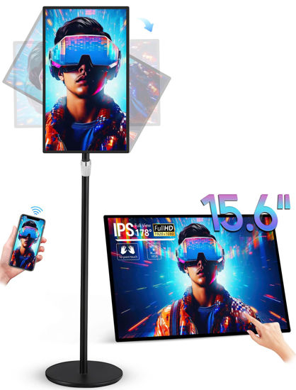 Picture of PWR4GTR 15.6" Digital Signage Capacitive Touchscreen Advertising Display with Adjustable Stand Android 11 Commercial LCD Monitor with Auto Play, Wireless Screen Mirroring, 4+64GB (Without Battery)