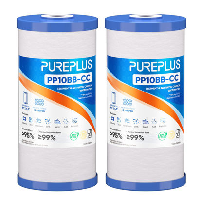 Picture of PUREPLUS 5 Micron 10" x 4.5" Whole House Sediment and Carbon Water Filter Replacement Cartridge for GE FXHTC, GXWH40L, GXWH35F, GNWH38S, Culligan RFC-BBSA, WRC25HD, PP10BB-CC, Pentek RFC-BB, 2Pack