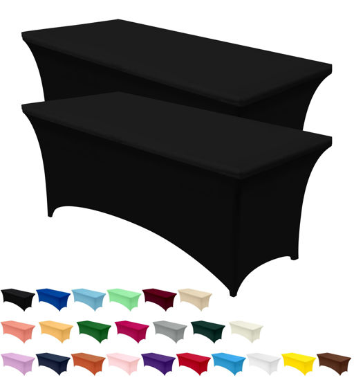 Picture of Utopia Kitchen Spandex Tablecloth 2 Pack [6FT, Black] Tight, Fitted, Washable and Wrinkle Resistant Stretch Rectangular Patio Table Cover for Event, Wedding, Banquet & Parties [72Lx30Wx30H Inch]