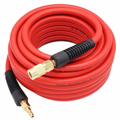 Picture of YOTOO Hybrid Air Hose 3/8-Inch by 50-Feet 300 PSI Heavy Duty, Lightweight, Kink Resistant, All-Weather Flexibility with 1/4-Inch Brass Male Fittings, Bend Restrictors, Red