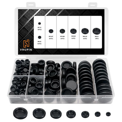 Picture of Vrupin 188 Pieces Closed Rubber Grommet Firewall Solid Closed Hole Plug Assortment Kit for Wire Electrical Appliance Plumbing