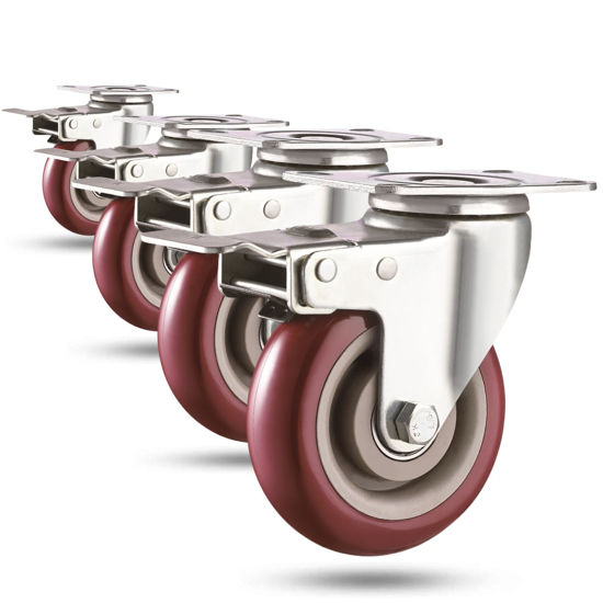 Picture of 4 inch Heavy Duty Casters Load 2400lbs, Lockable Bearing Plate Caster with Brakes, 360-degree Swivel for Furniture and Workbench Cart, Set of 4 (Includes Complete Screw Set with Accessories)