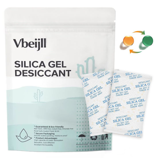 Picture of Vbeijll Premium 5 Gram 50 Pcs Desiccant Silica Gel Packets with Color Indicating - Rechargeable Moisture Absorbers for Food Grade Silica Packets for Foods, Seeds, 3D Filaments, Electronics, Safes