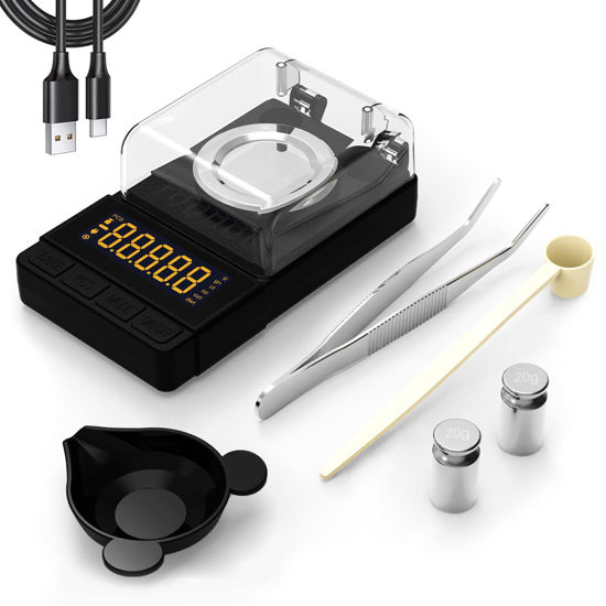 Picture of MAXUS Digital Milligram Scale 50g/0.001g, Compact Mg Scale with 20g Calibration Weight and Accessories, Black Powder Scale for Reloading