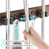 Picture of OUTNILI Mop and Broom Holder Wall Mount - Rustic Wood Broom Mop Hanger - Wall Mounted Garden Tool Rack Organizer for Closet Garage Laundry Room Kitchen Decor With 4 Slots & 4 Hooks