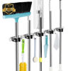 Picture of AceMining 5 Racks and 4 Hooks Mop and Broom Holder Wall Mount, Broom Organizer Storage Tool Racks Stainless Steel Heavy Duty Hooks Self Adhesive Solid Non-slip for Home Kitchen Garden Laundry Garage