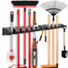 Picture of IMILLET 2 Pack Mop and Broom Holder, Wall Mounted Organizer Mop and Broom Storage Tool Rack with 5 Ball Slots and 6 Hooks (Black)