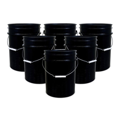 Picture of 5 Gallon Bucket Only, Made in USA, Food Grade, Durable 90 Mil All Purpose Pail, Contains No BPA Plastic, Premium HPDE, Lids Not Included (Black, 6)