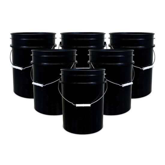 Picture of 5 Gallon Bucket Only, Made in USA, Food Grade, Durable 90 Mil All Purpose Pail, Contains No BPA Plastic, Premium HPDE, Lids Not Included (Black, 6)