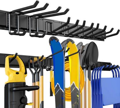 Picture of UUP Garage Storage, Garage Organization, Wall Mount Garden Tool Organizer 48 Inches, 440lbs Adjustable Heavy Duty Metal Hooks, Yard Shed Rack Holder System Hanging Rake Broom Mop Snowboard, Men Gift