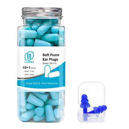 Picture of LYSIAN Ultra Soft Foam Earplugs Sleep, Noise Cancelling Ear Plugs for Sleeping, Shooting,Travel and Work-38dB SNR 31dB NRR Sound Blocking-60 Pairs Pack (Lake Blue)