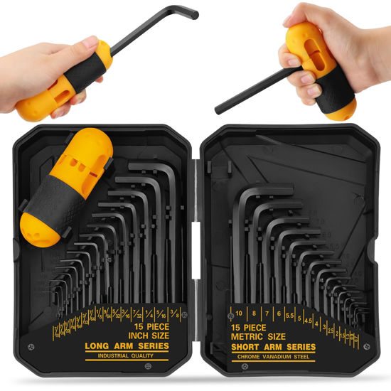 Picture of ELEAD 31-Piece Hex Key Set - Allen Wrench Set, SAE and Metric Allen Keys MM(0.7mm-10mm) SAE(0.028"-3/8) Heat-Treated, Torque Handle, High Leverage, Long & Short Keys, Easy Organization