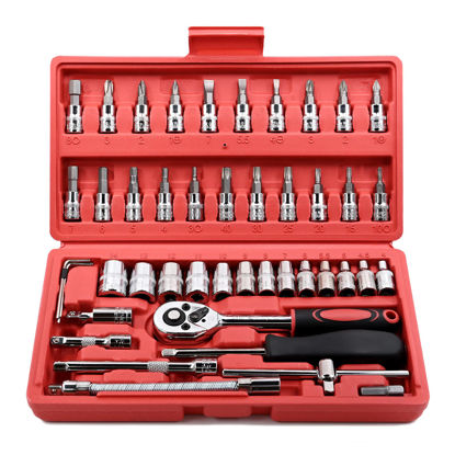 Picture of Egofine 46 Pieces 1/4 inch Drive Socket Ratchet Wrench Set, with Bit Socket Set Metric and Extension Bar for Auto Repairing and Household, with Storage Case