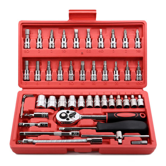Picture of Egofine 46 Pieces 1/4 inch Drive Socket Ratchet Wrench Set, with Bit Socket Set Metric and Extension Bar for Auto Repairing and Household, with Storage Case