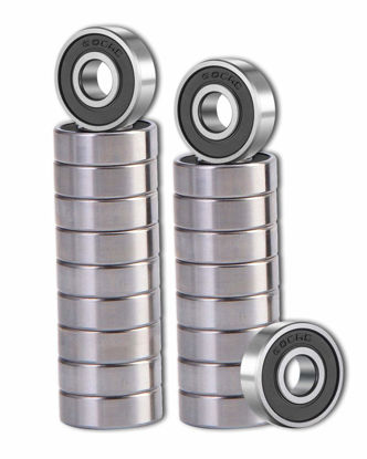 Picture of SHKI 20 Pcs 608 2RS Ball Bearings - Bearing Steel and Double Rubber Sealed Miniature Deep Groove Ball Bearings (8mm x 22mm x 7mm) (608 2RS)