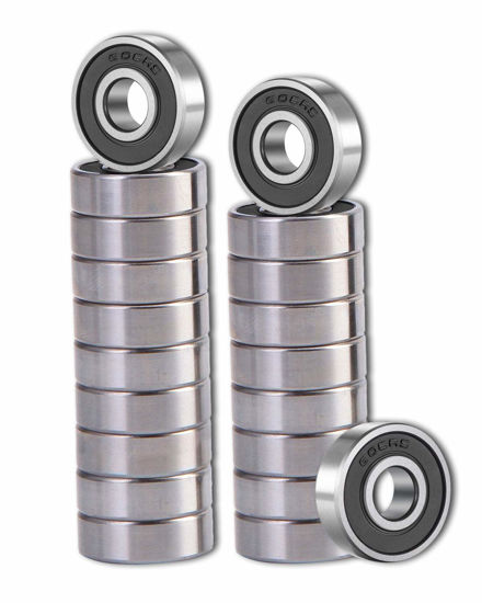 Picture of SHKI 20 Pcs 608 2RS Ball Bearings - Bearing Steel and Double Rubber Sealed Miniature Deep Groove Ball Bearings (8mm x 22mm x 7mm) (608 2RS)