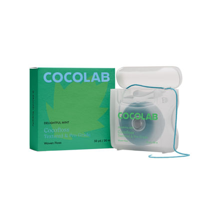 Picture of Cocofloss Woven Dental Floss, Dentist-Designed Oral Care, Mint, Waxed, Expanding, Vegan, Kid-Friendly String Floss with Coconut Oil, 1 Spool (33 yd)