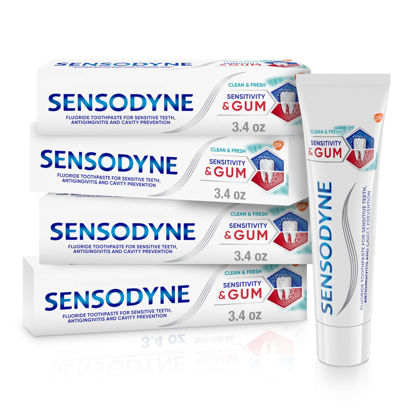 Picture of Sensodyne Sensitivity & Gum Sensitive Toothpaste for Gingivitis, Sensitive Teeth Treatment, Clean & Fresh - 3.4 Ounce (Pack of 4)