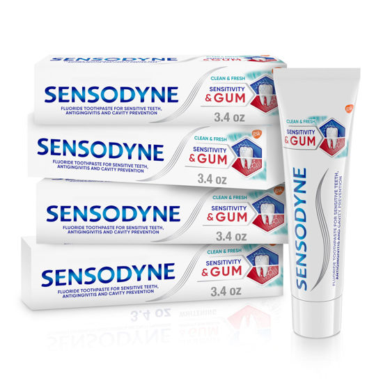 Picture of Sensodyne Sensitivity & Gum Sensitive Toothpaste for Gingivitis, Sensitive Teeth Treatment, Clean & Fresh - 3.4 Ounce (Pack of 4)