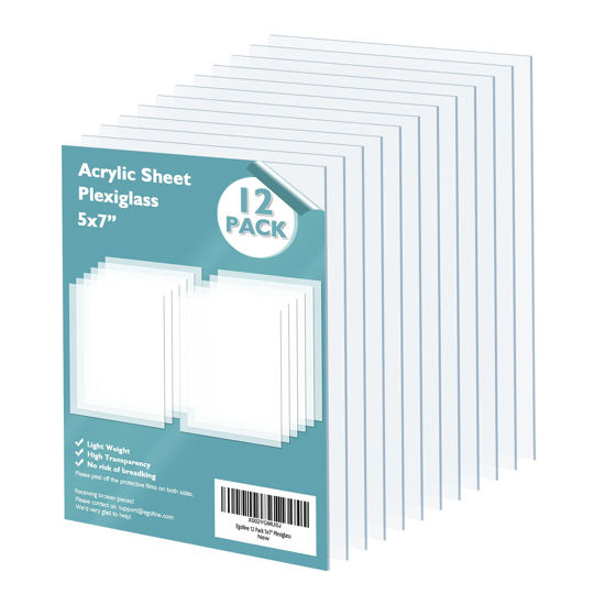 Picture of Egofine Plexiglass Sheets Acrylic Sheets 12 Pack of 5x7’’ 0.04 Thick Clear Plastic Cast Transparent Plexi Glass for Crafting Projects, Replacement Picture Frame Glass, DIY Display, Easy to Cut