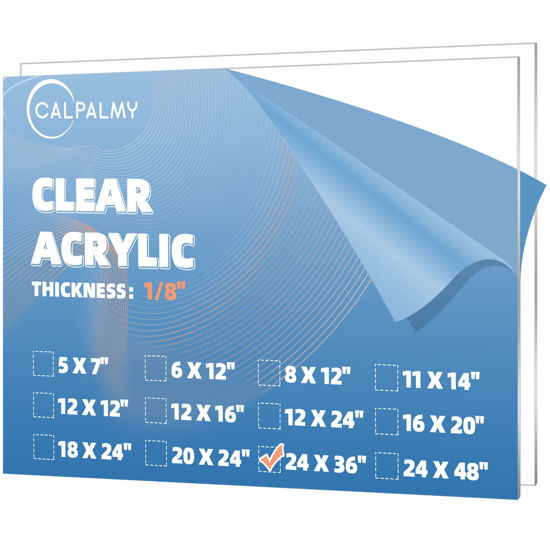 Picture of CALPALMY (2 Pack) 1/8" Thick Clear Acrylic Sheets - 24" x 36" Pre-Cut Plexiglass Sheets for Craft Projects, Signs, Display Cases, Sneeze Guard and More - Cut with Engraver, Power Saw or Hand Tools