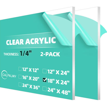 Picture of CALPALMY (2 Pack) 1/4" Thick Clear Acrylic Sheets - 18 x 24 Pre-Cut Plexiglass Sheets for Craft Projects, Signs, Display Cases, Sneeze Guard and More - Cut with Engraver, Power Saw or Hand Tools