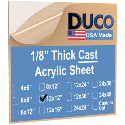 Picture of Duco Clear Cast Acrylic Sheet 1/8 Inch Thick 12" X 12" - Pack of 1 (3mm) Thin, Clear Acrylic Sheet - Transparent Plexiglass Panel for DIY Crafts, Window Replacements, Signs, Displays, and More
