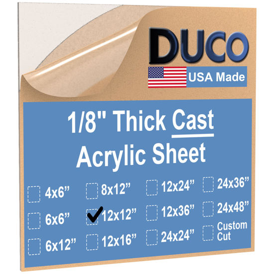 Picture of Duco Clear Cast Acrylic Sheet 1/8 Inch Thick 12" X 12" - Pack of 1 (3mm) Thin, Clear Acrylic Sheet - Transparent Plexiglass Panel for DIY Crafts, Window Replacements, Signs, Displays, and More